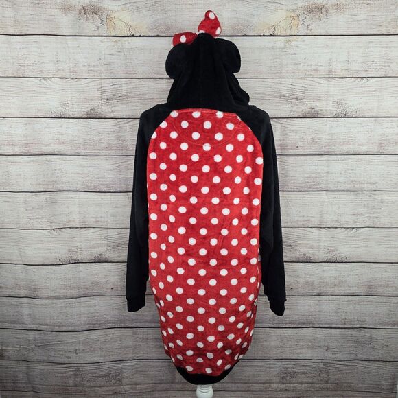Disney Minnie Mouse Hooded Sweatshirt Lounge Red White Polka Dots Minnie Ears M - Picture 4 of 8